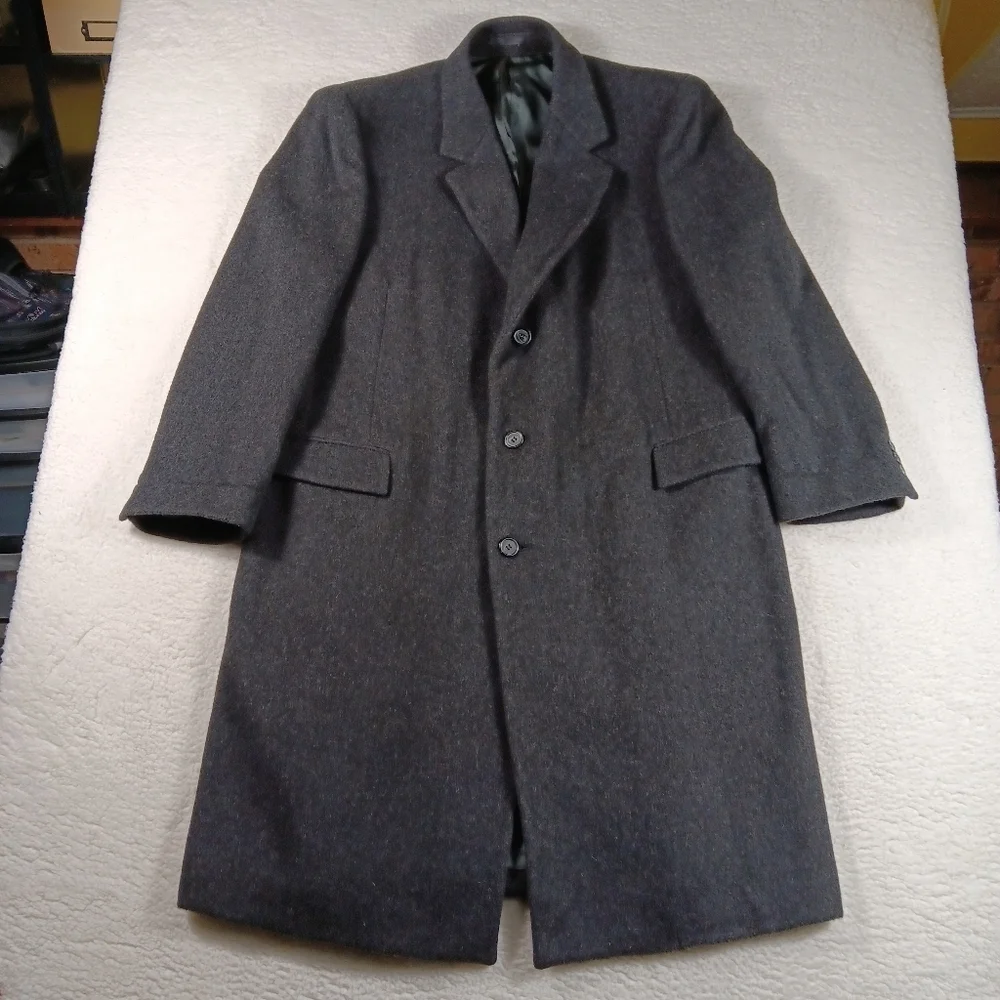 Vintage Nino Cerruti Coat Men’s 48r Gray Wool Cashmere Long Overcoat Peacoat